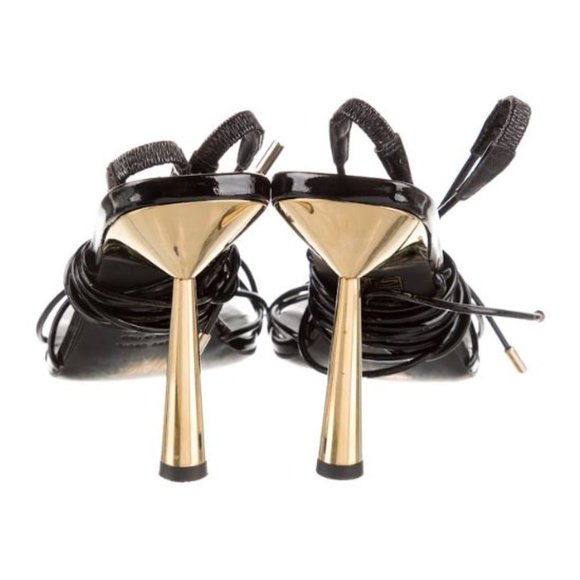 GIA BORGHINI Womens Patent Leather Square ToShort Lace Up Sandals Rosie Black 40 - Picture 3 of 5